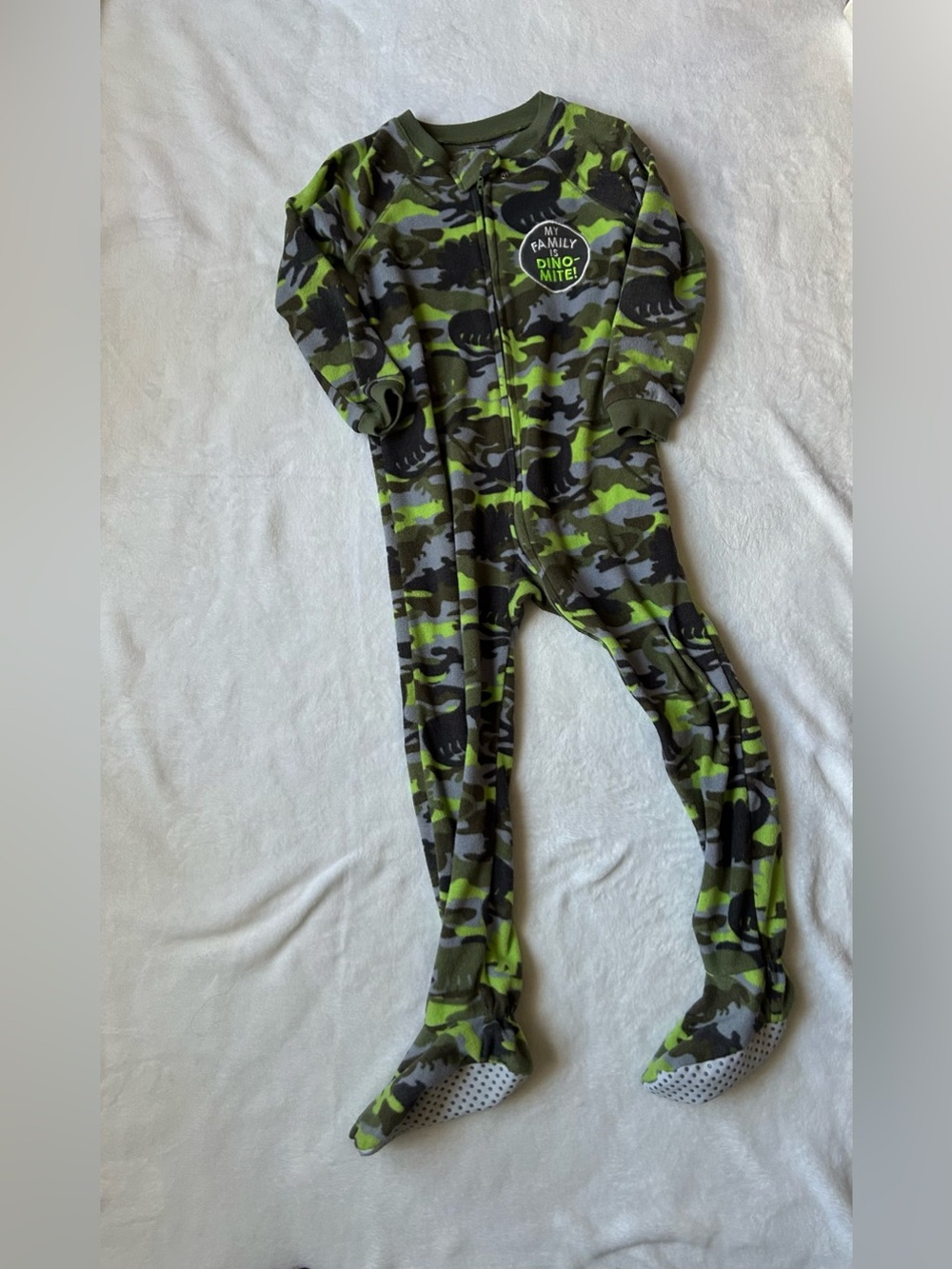 The Children's Place Green Camo Dino Fleece Footed One-Piece